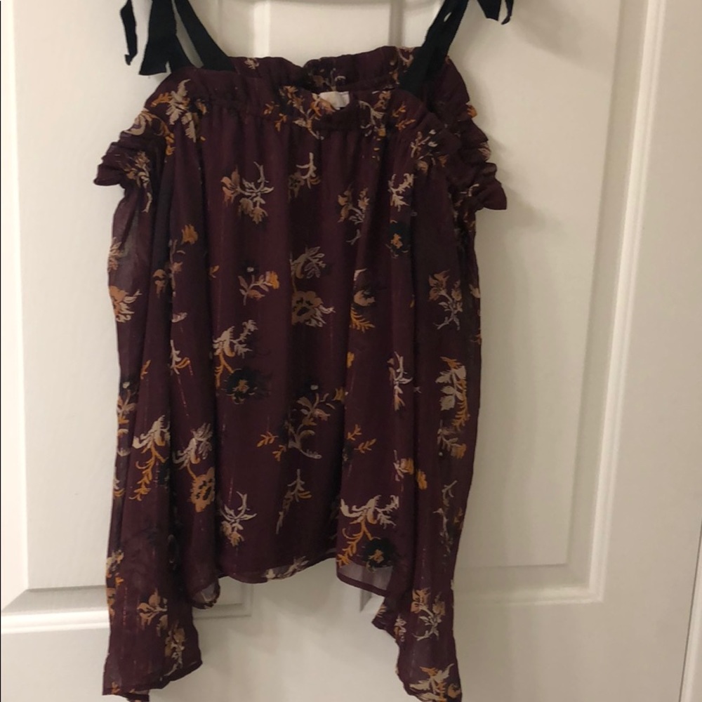 Off the shoulder floral burgundy knit top